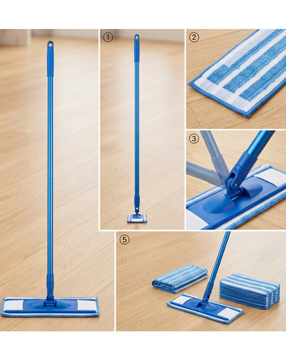 Plinkg Flat Microfiber Mop Blue 48 Inch Handle